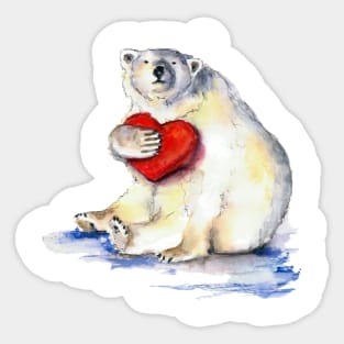 Polar whte bear with a heart Sticker